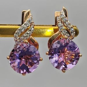 Серьги золото au 585 аметист, фианит   3.18   гр.