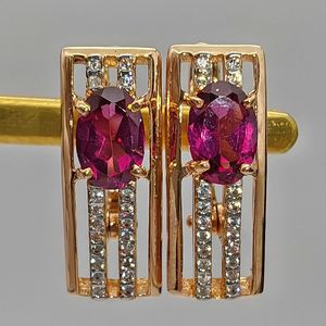 Серьги золото au 585 родолит, фианит   3.28   гр.